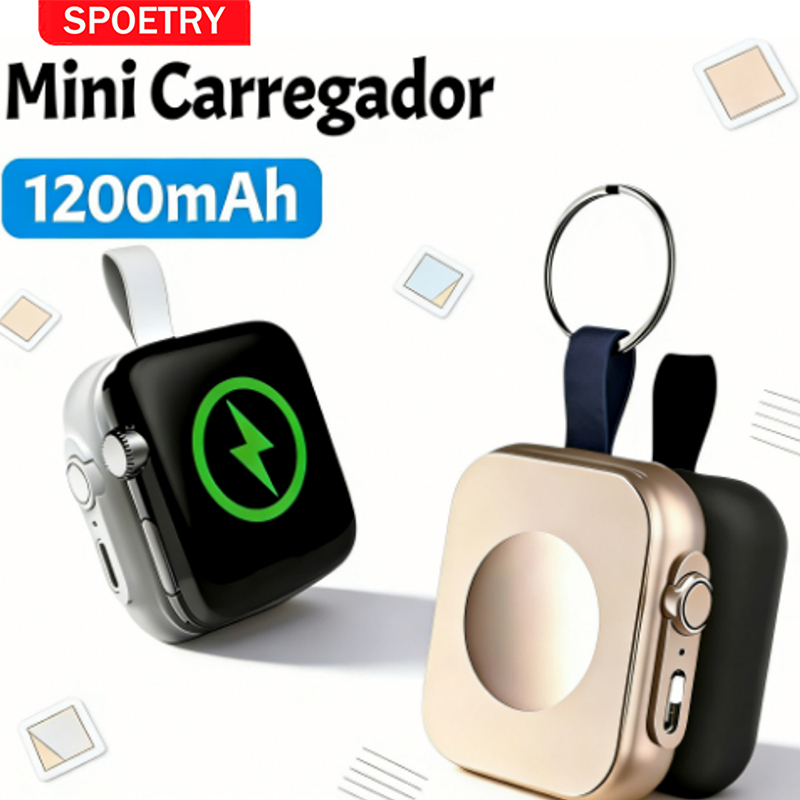 Mini Carregador Portátil Indução Para Smartwatch Sem Fio Power Bank Magnético com Bateria 1200mAh