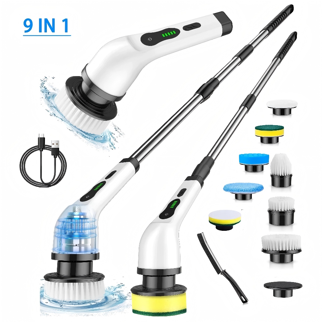 Escova De Limpeza 9 Em 1 Elétrica Giratória Com Cabo Alongador