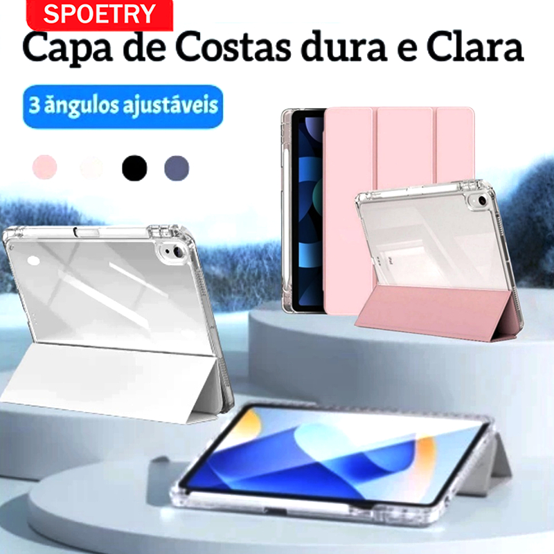 Capa de Proteção para tablets iPad/Air, Design Transparente Resistente a Quedas e Suporte Tri-Fold Dobrável em Oferta na Shopee