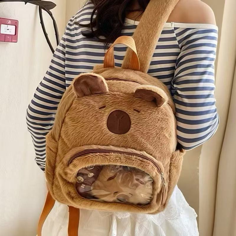 Mochila pelúcia capivara adorável infantil aconchegante