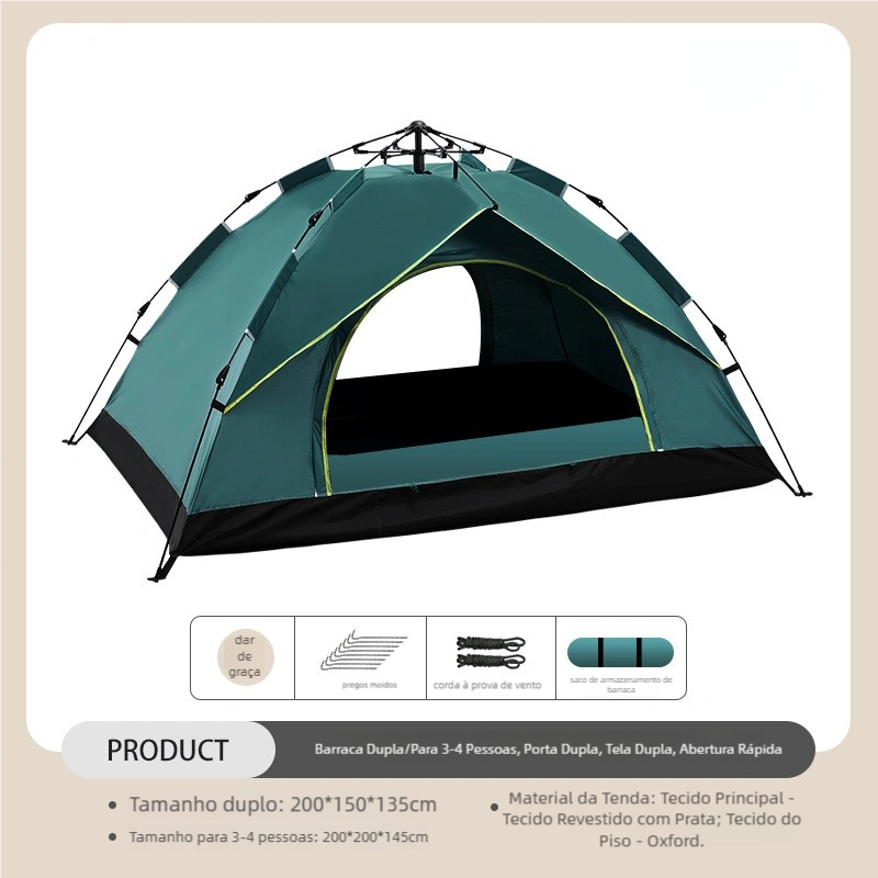 Barraca De Acampamento Automática De Abertura Rápida Para 3 A 4 Pessoas-Tenda Familiar À Prova De Sol E D'água Com Rede