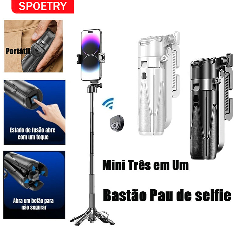 Mini Bastão Para Selfies 3 Em 1 Suporte Portátil Com Bluetooth Extensível Fio Para Grupos De Selfies E Streaming Ao Vivo