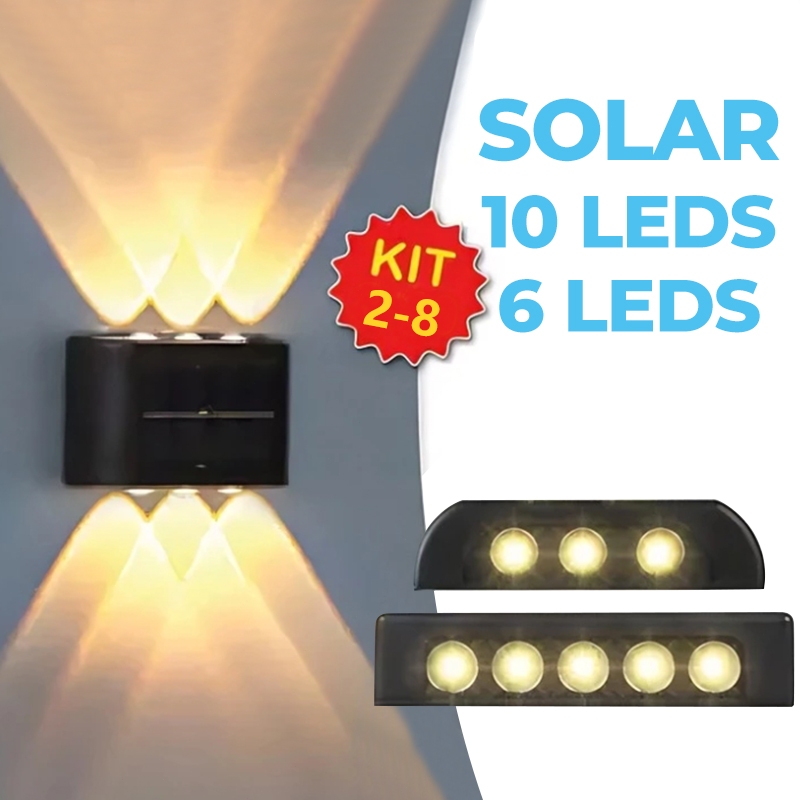 Kit 2~8 Luminárias Solares｜6/10 LED, Luz Quente à Prova d‘Água para Parede Externa em Oferta na Shopee