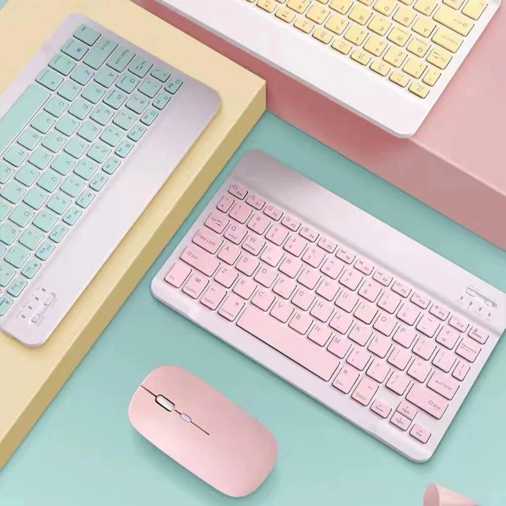 Kit de Teclado e Mouse Sem Fio Bluetooth com Design Moderno Destinado a PC iPad Tablet e Notebook