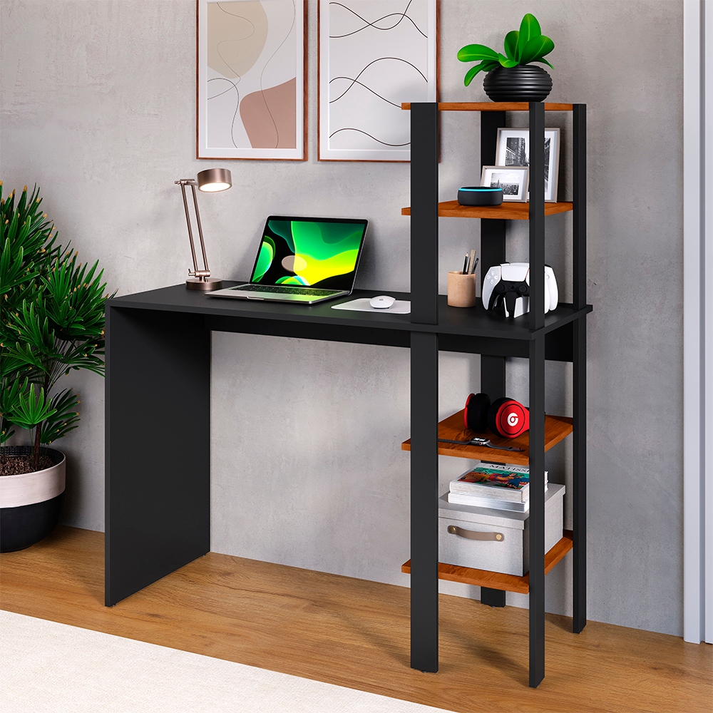 Mesa escrivaninha com torre de prateleiras revers&iacute;vel