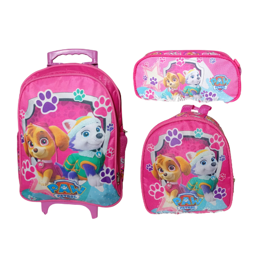 Kit Mochila Escolar Com Rodinha, Estojo, Lancheira térmica Patrulha Canina rosa