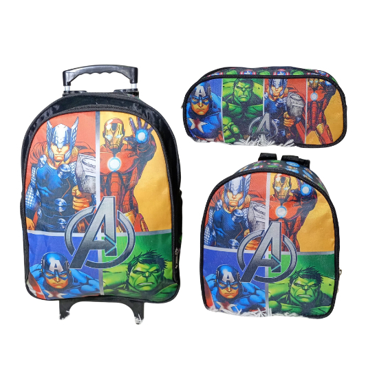 Kit Mochila Escolar Com Rodinha, Estojo, Lancheira térmica Os Vingadores