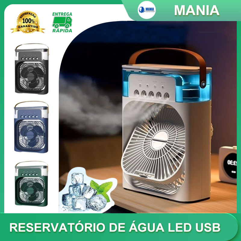Refrigerador De Ar Ventilador Umidificador Portátil Com Led Reservatório De Água Led  Mania