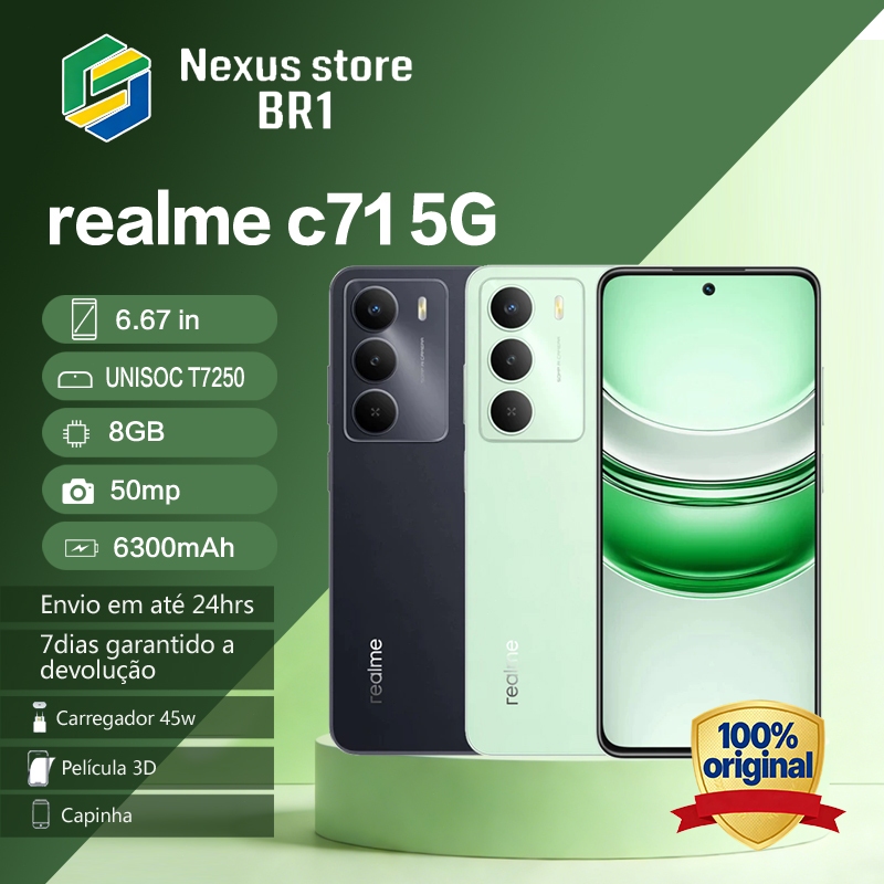 Celular Realme C71 5G 6/128GB 8/256GB - Design Leve 196g, 7.79mm Fino, Resistente à Água e Poeira