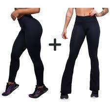 Kit 2 Calças Fitness  Flare Bailarina +  Legging Modeladoras Cintura Alta Modeladora