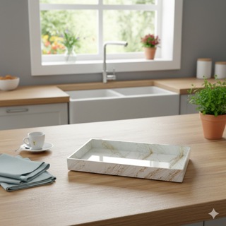 BANDEJA DECORATIVA ELEGANTE 30x16 VIDRO MARMORIZADO DE LUXO em Oferta na Shopee