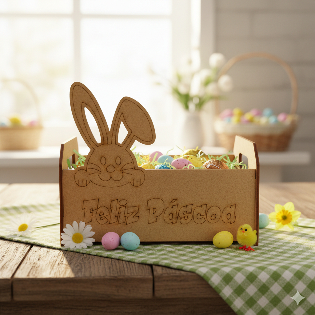 Kit Caixote Cesta Bandeja Feliz Pascoa Coelho Caixa 15x10cm em Oferta na Shopee
