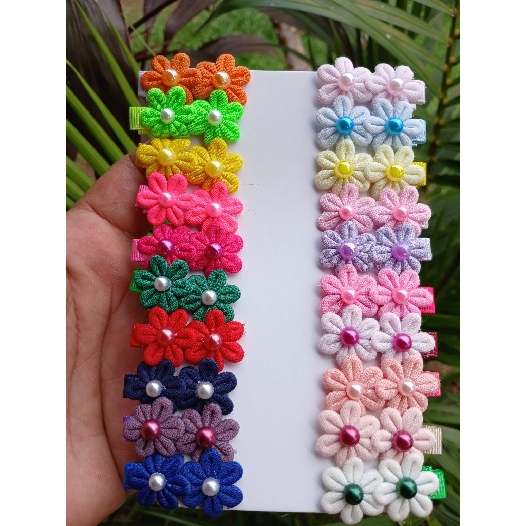 Kit Presilhas Infantil RN Flor Dupla c/ Pérola - Laço Bebê Menina Antideslizante 100% Encapado - Kit 10, 15 ou 20 Unid em Oferta na Shopee