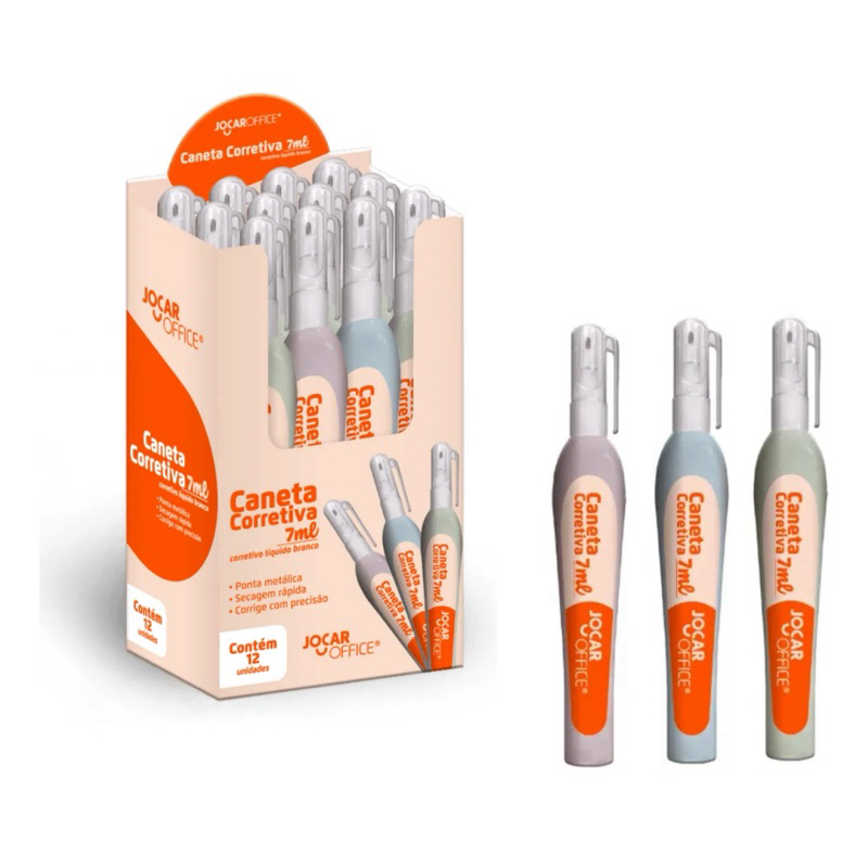 Kit 3 Caneta Corretiva 7Ml Corretivo Cores Sortidas -  Jocar Office Leonora