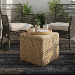 Banco Puf Assento de Palha Natural Decoração Rústica Sustentável