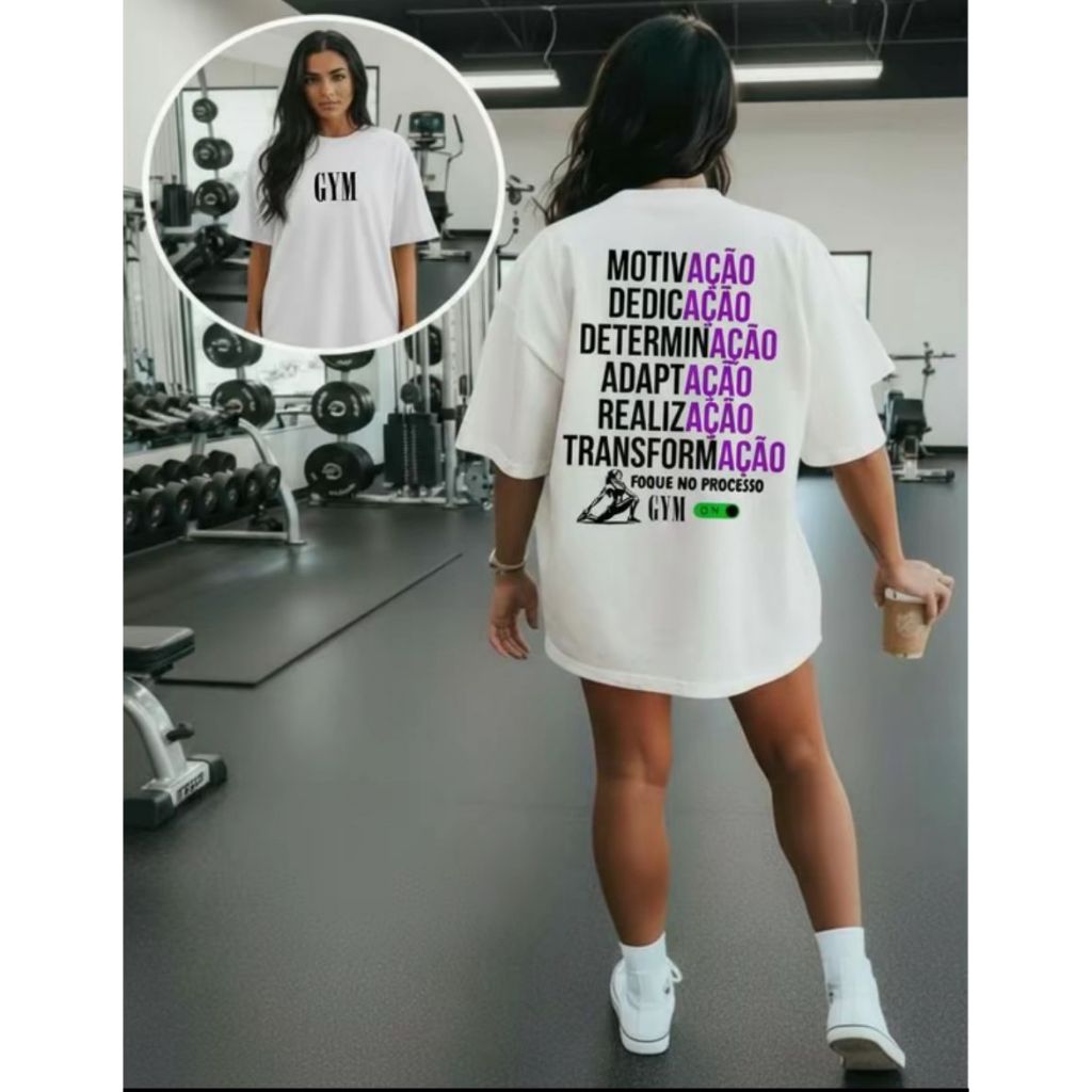 Camiseta Oversized Feminina Streetwear De Academia Treino Musculação Caminhada Personalizada Premium