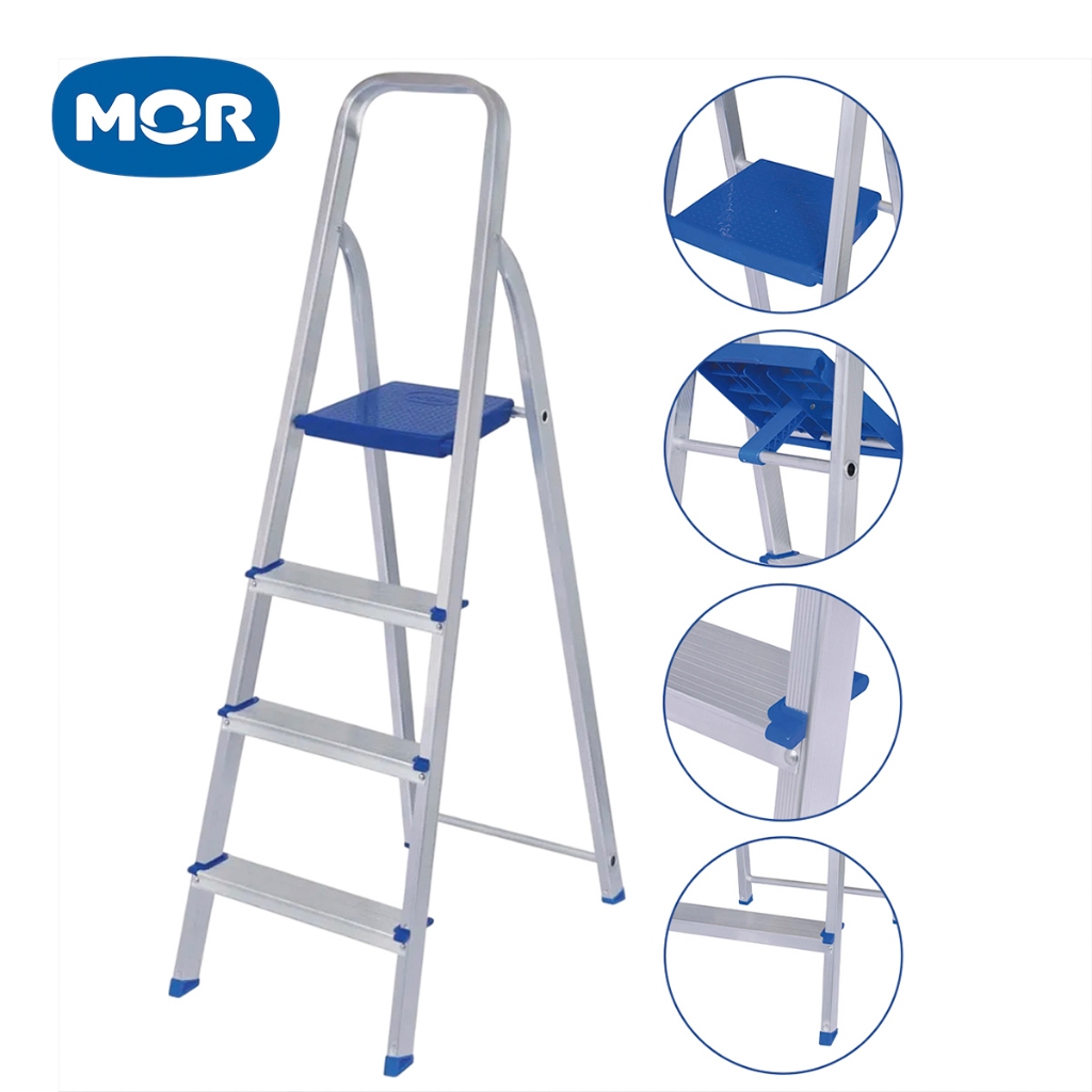 Escada De Alumínio Doméstica 3 e 4 Degraus Reforçada Resistente MOR