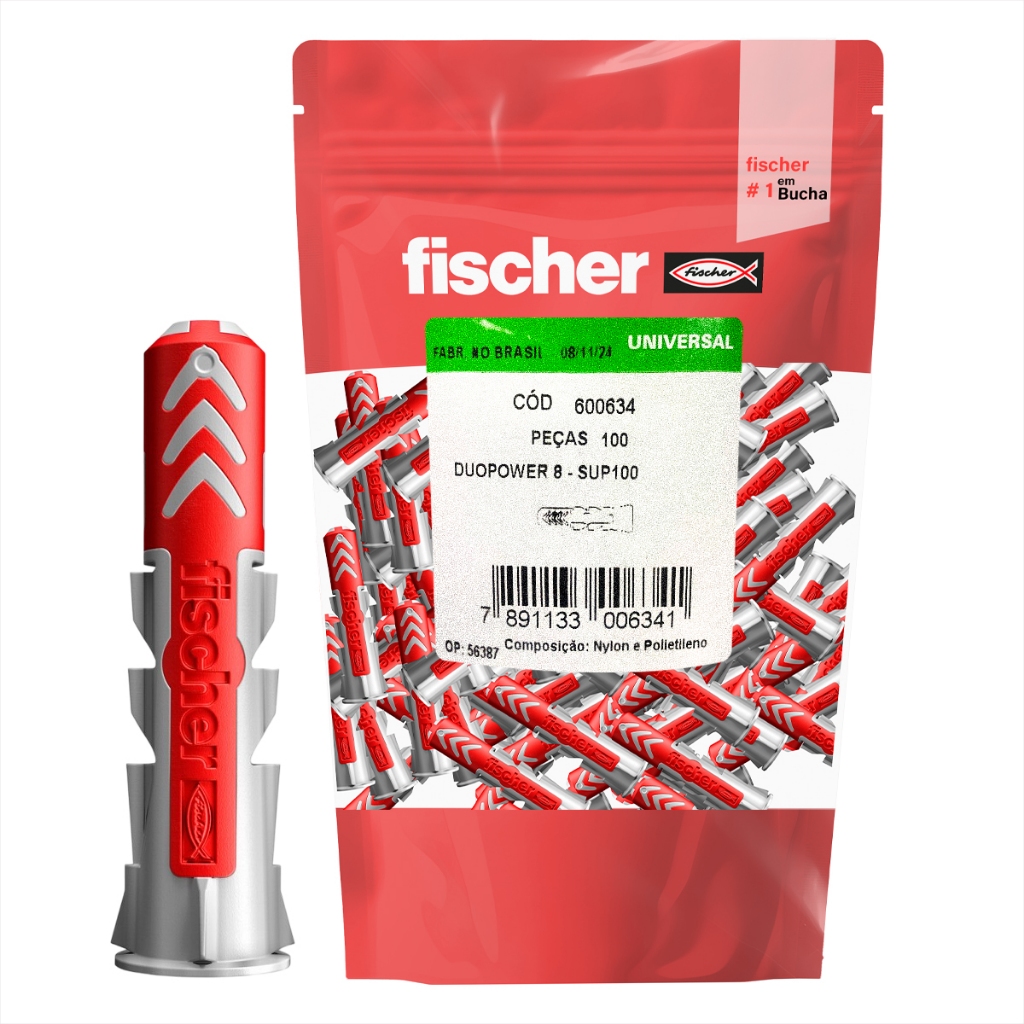 Bucha De Nylon Duopower 6mm Fischer C Aba E Parafuso 100pçs