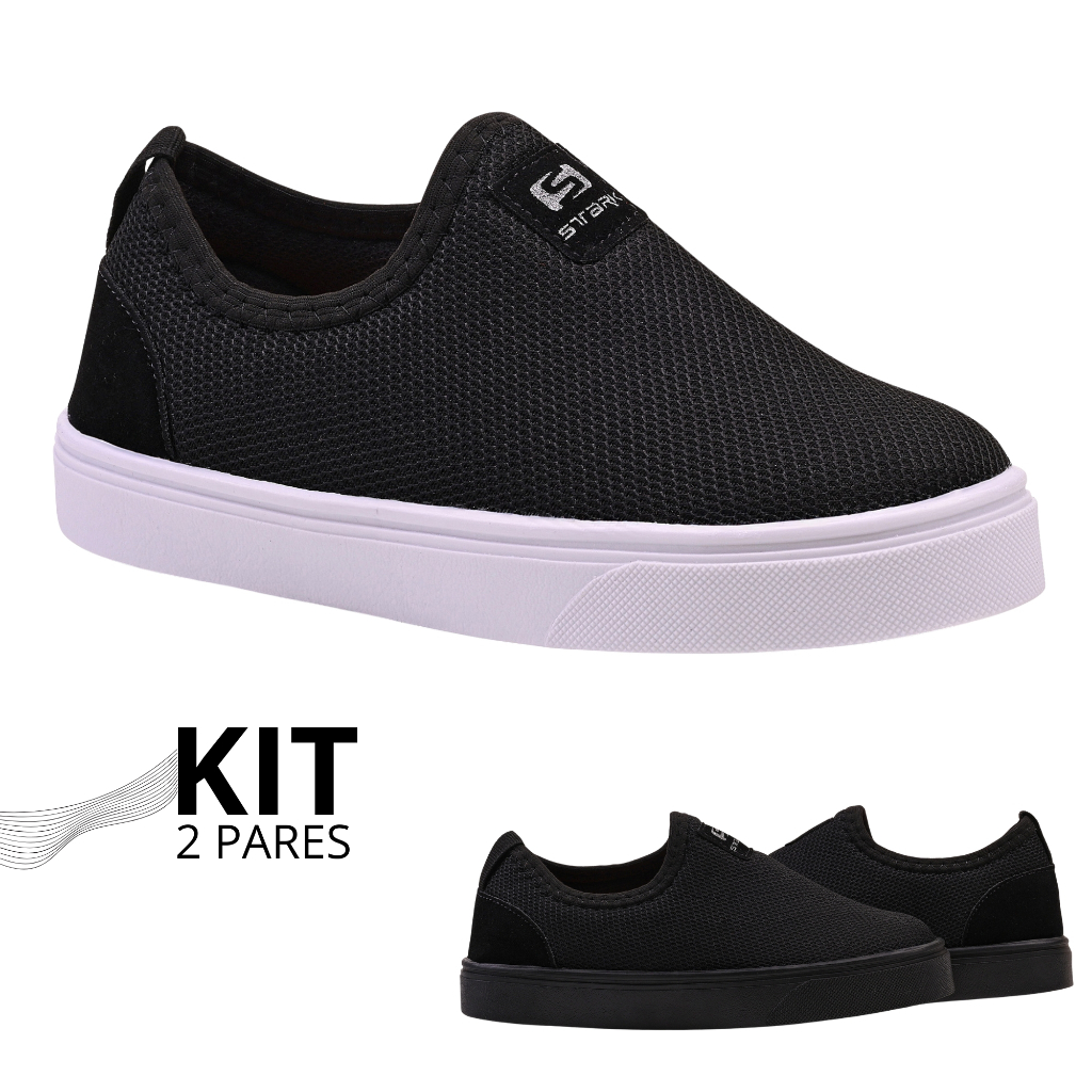 Kit Tênis Infantil Menino Sem Cadarço Juvenil Confortável Macio Calce Fácil em Oferta na Shopee