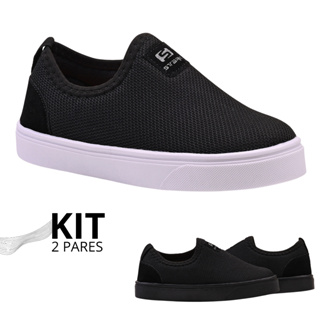 Kit Tênis Infantil Menino Sem Cadarço Juvenil Confortável Macio Calce Fácil em Oferta na Shopee