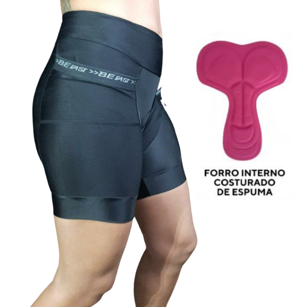 Bermuda short Ciclismo Forro Espuma Feminina Befast - Cós alto dois bolsos na lateral Conforto bike