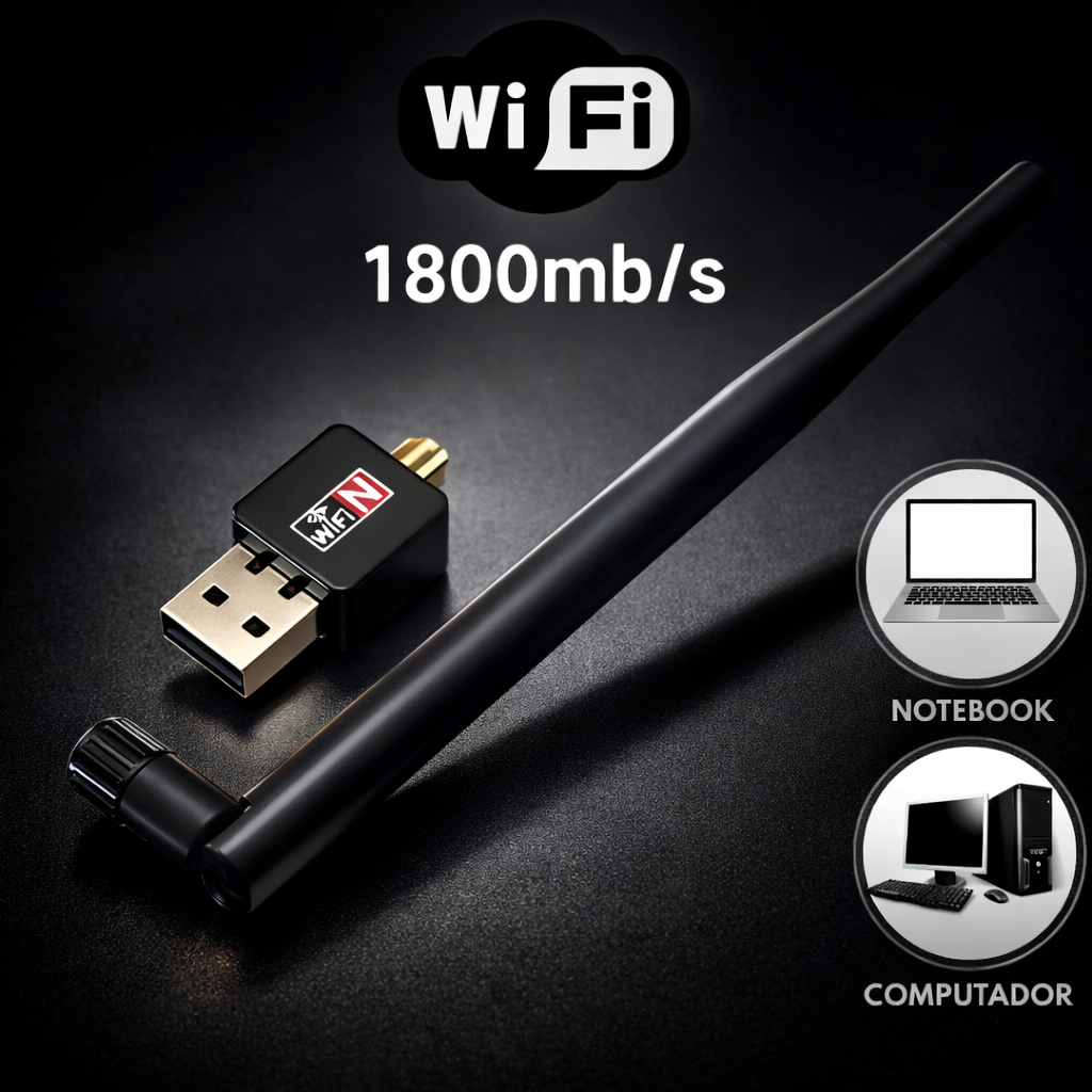 Adaptador WiFi USB 1200Mbps Antena Wireless para PC e Notebook em Oferta na Shopee