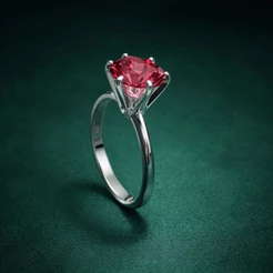 Anel Solitário Pedra Rosa em Prata 925 Legítima Feminino Delicado