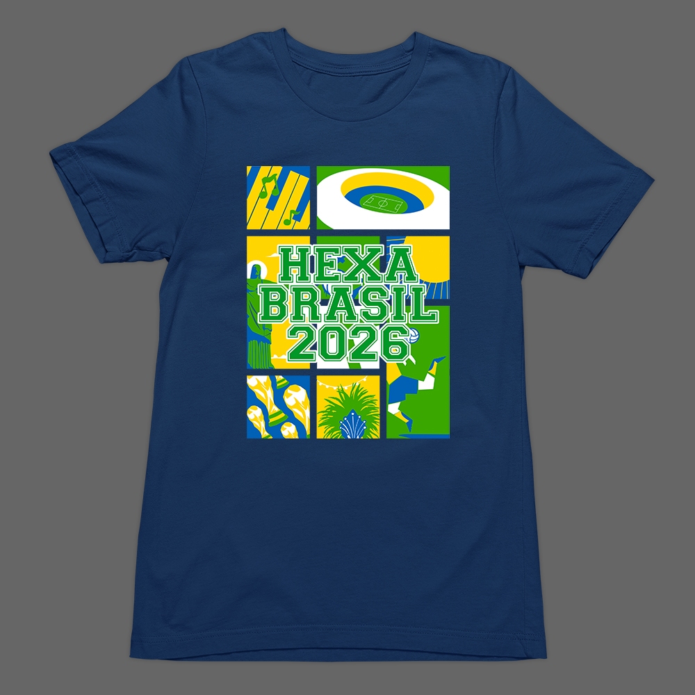 Camiseta Básica T-Shirt Copa do Mundo 2026 Hexa Brasil Torcida Futebol Unissex