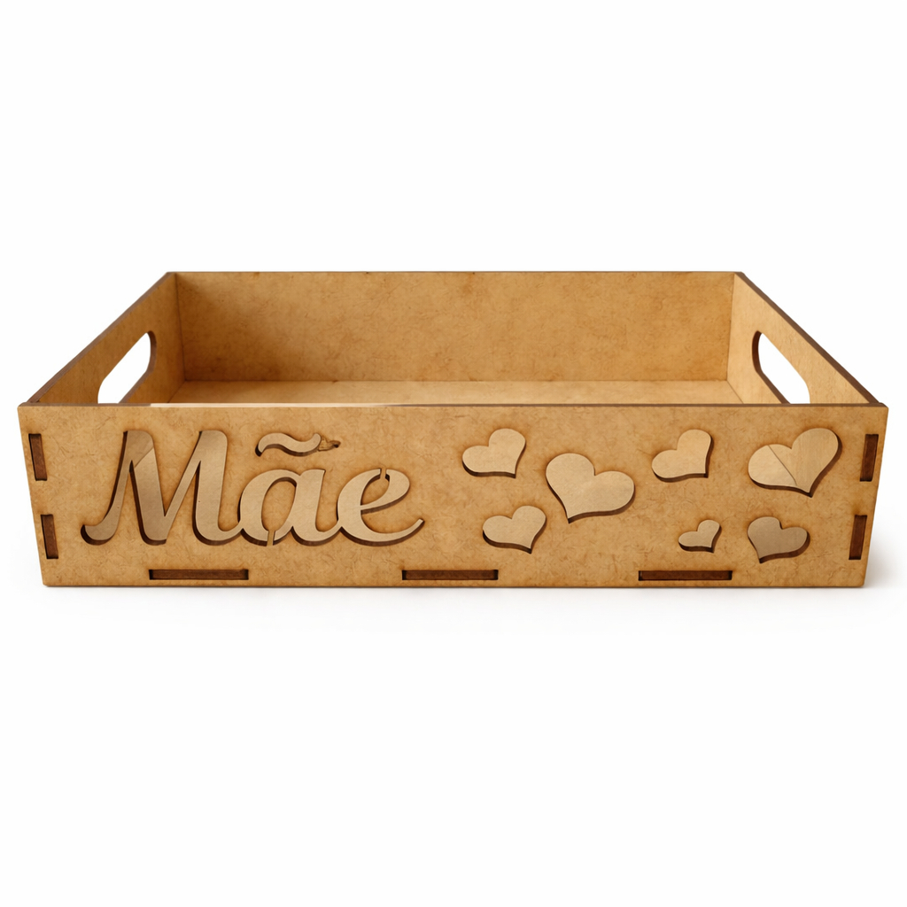 Kit Bandeja 30x20 Coração Mãe Alça Mdf Decoração Cesta Presente Café da Manhã
