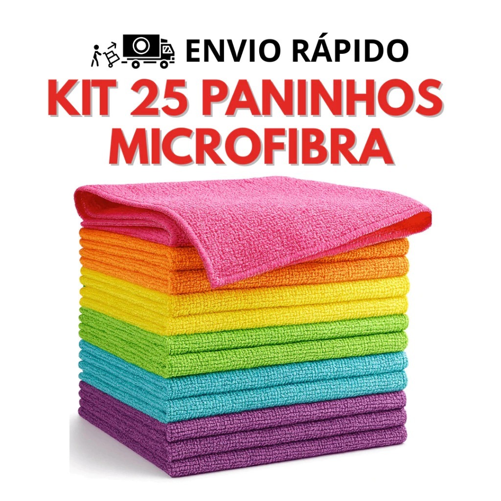 Kit 25/20/15/10/5 Panos Flanela Microfibra Ideal para Pia, Vidros e Uso Multiuso