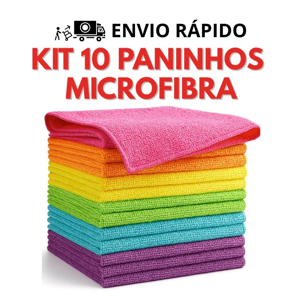 Kit 25/20/15/10/5 Panos Microfibra Multiuso para Cozinha e Limpeza Geral