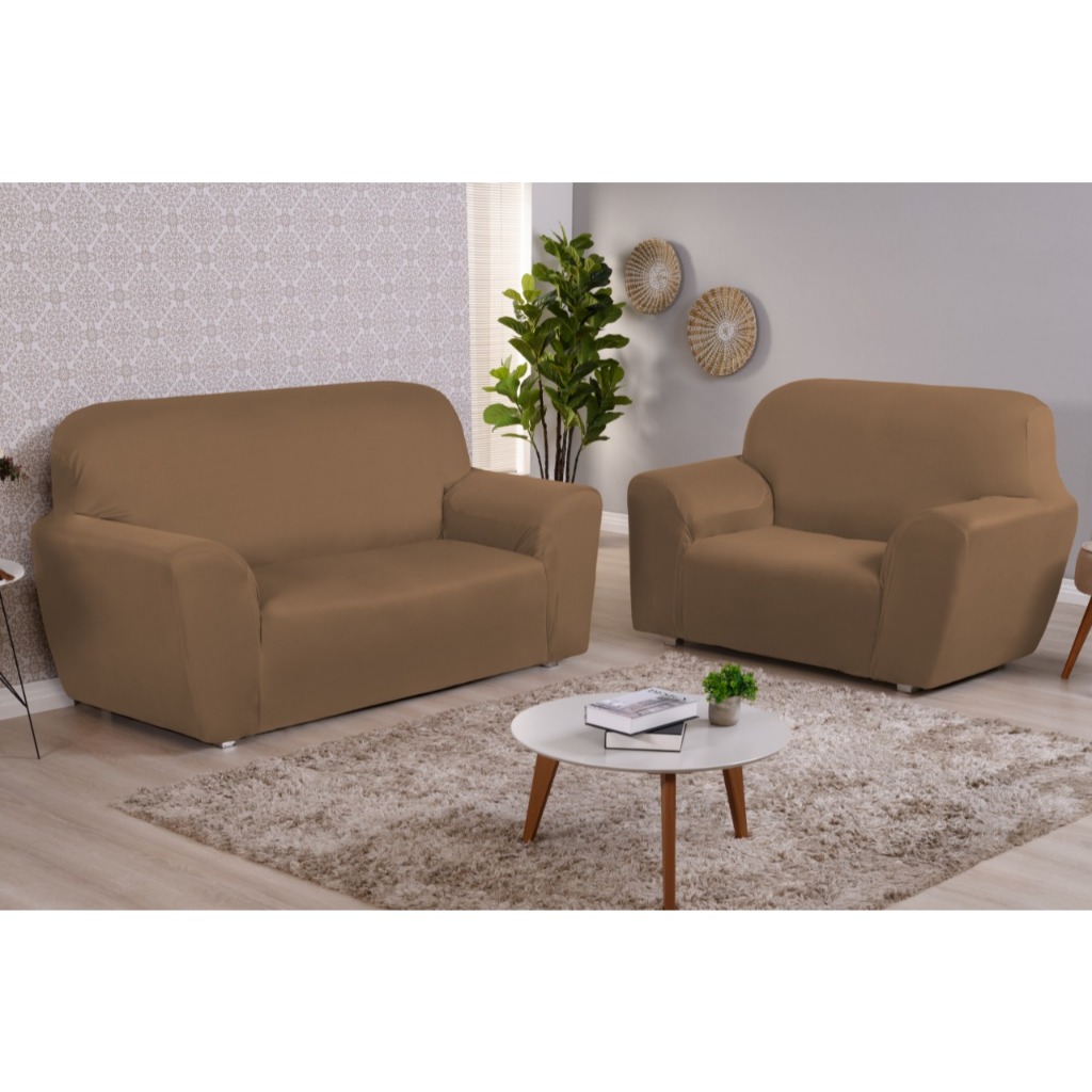 Jogo De Capa De Sofá Coladinha 3 e 2 Lugares Rute em Malha Gel Lisa Varias Cores Protetor De Sofá Oferta