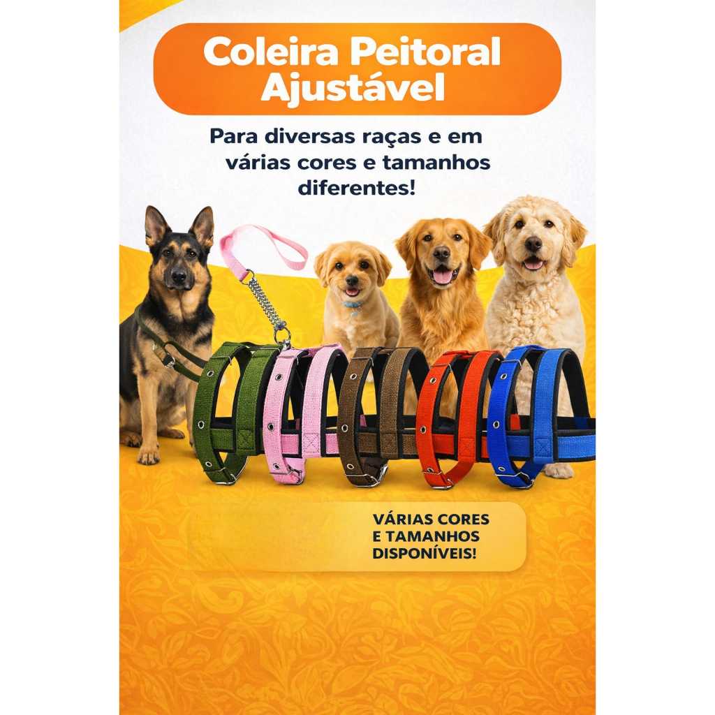 Coleira Para Passeio Cachorro Fita Peitoral Confortável Barato Várias Cores e Tamanhos Qualidade