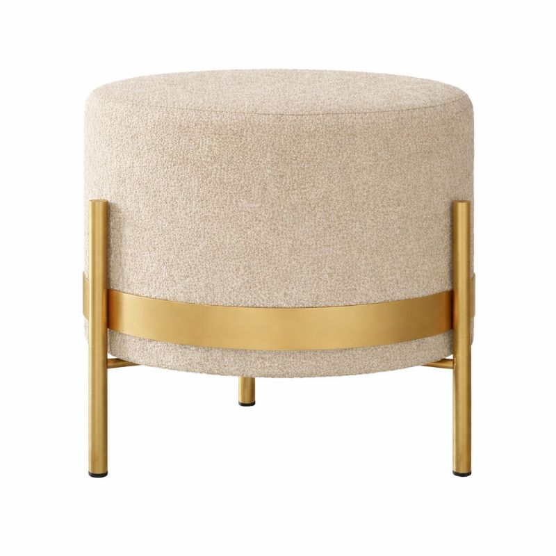 Puff Decorativo Sala , quarto Jade Redondo com base metálica Dourada em Oferta na Shopee