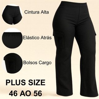 Wid Leg Cargo Alfaiataria Premium Calça Plus Size Feminina Pantalona Empina Bumbum G1 G2 G3