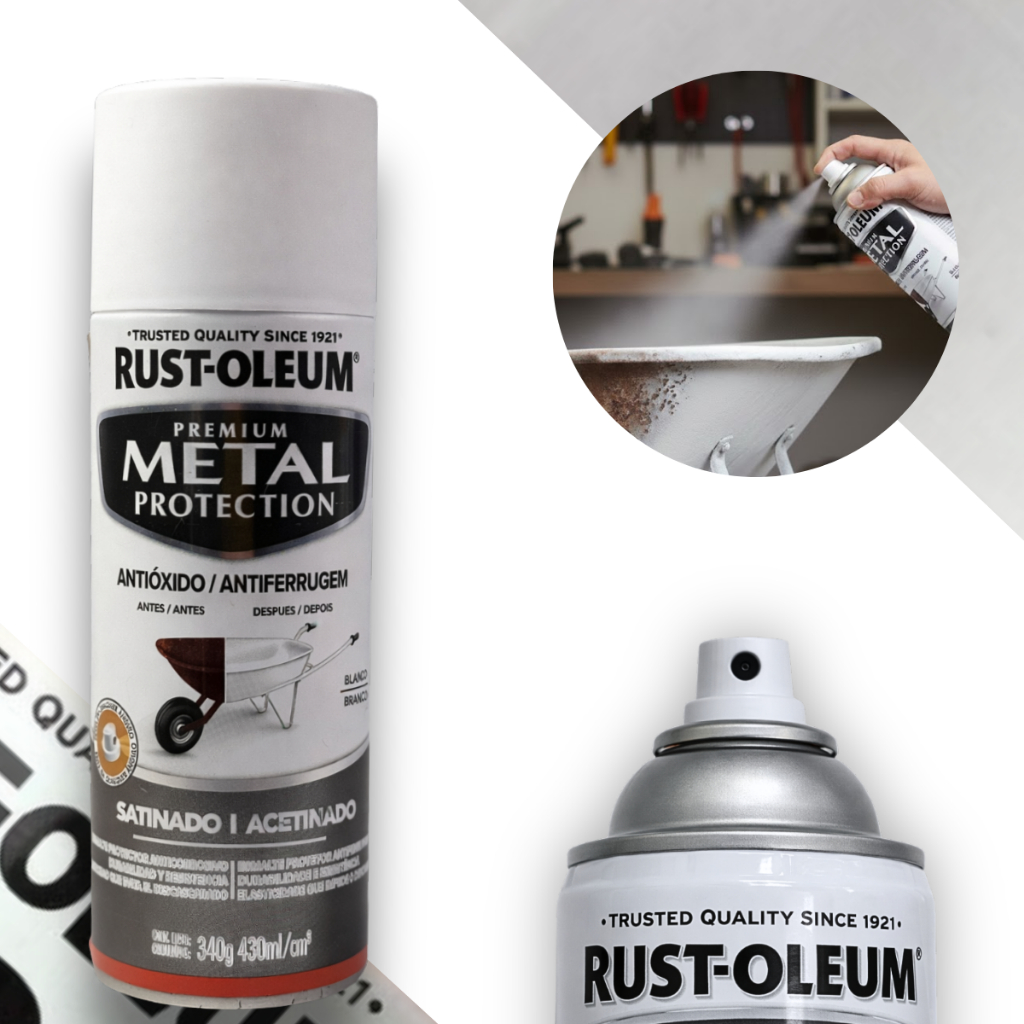 Spray Branco Acetinado Antiferrugem Metal Protection Rust Oleum em Oferta na Shopee