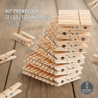 Prendedor Roupa Madeira  – KIT 12/60/120 Unidades – Alta Qualidade em Oferta na Shopee