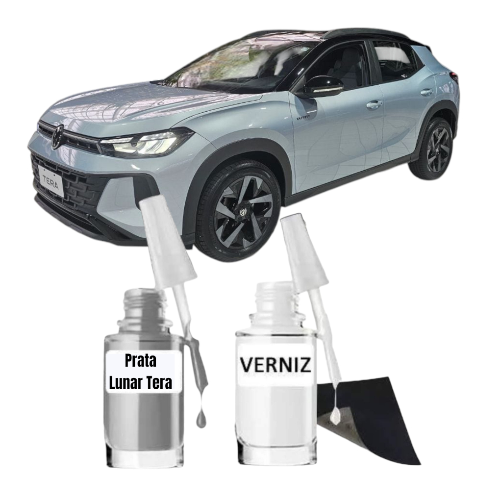 Tinta Tira Risco Automotivo Prata Lunar New VW Tera LR5S 10ml + Verniz 10ml