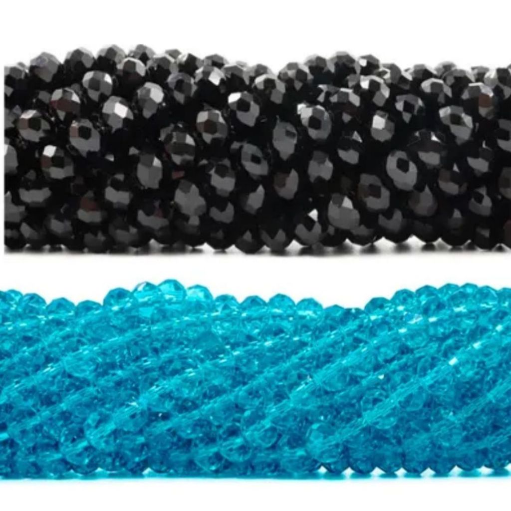 100 Cristal Azul claro transparente + 100 Cristal Preto 8mm guia umbanda candomblé
