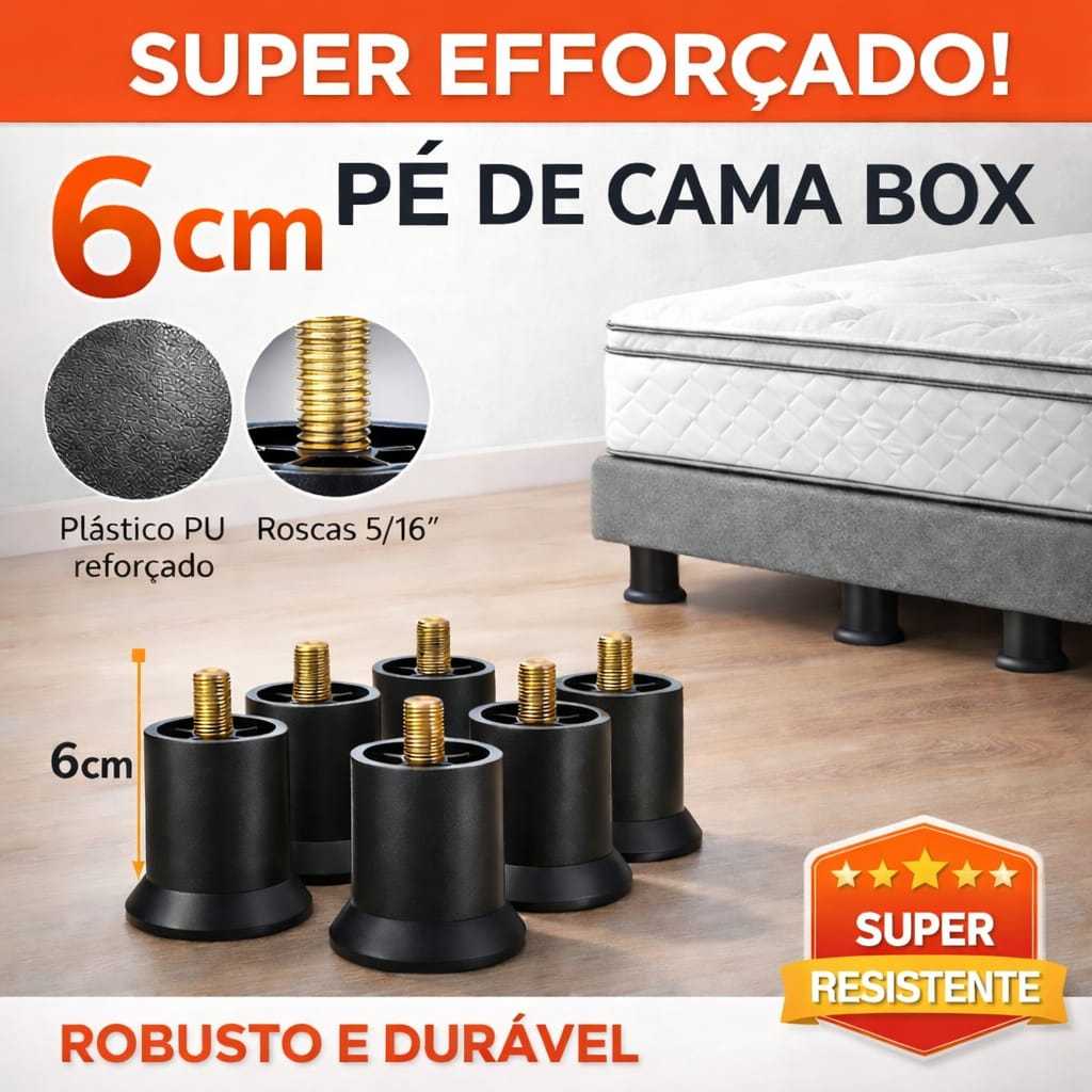 Pés para Cama Box 6cm Reforçados com Parafuso | Estável e de alta Durabilidade em Oferta na Shopee