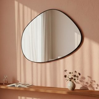 Espelho Pinterest Orgânico Decorativo Grande 64x44cm Borda em Couro 3cm - Mod. Nuvem