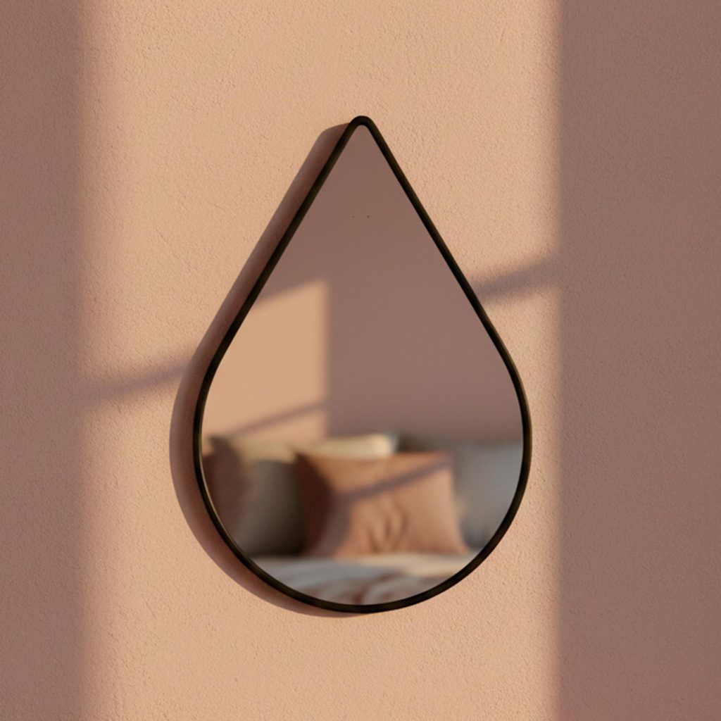 Espelho Decorativo Sala Hall Quarto Orgânico Retrô em Couro 44x64cm C/Suporte - Mod. Gota em Oferta na Shopee