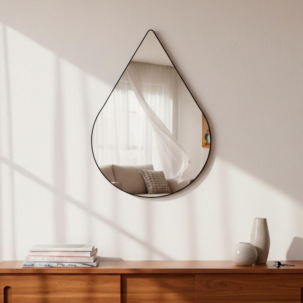 Espelho Pinterest Retrô Grande Orgânico Borda Couro 3cm Decorativo Sala Quarto 44x64cm Mod. Gota