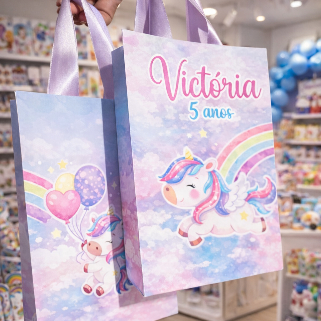 Sacolinha Personalizada Aniversário • Lembrancinha Festa Infantil • Unicórnio • Envio Rápido