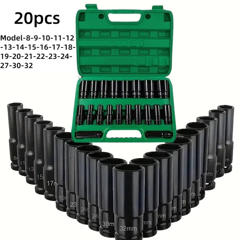 20 Peças Jogo de Soquetes de Impacto Longo 1/2 - 8 A 32mm em Oferta na Shopee