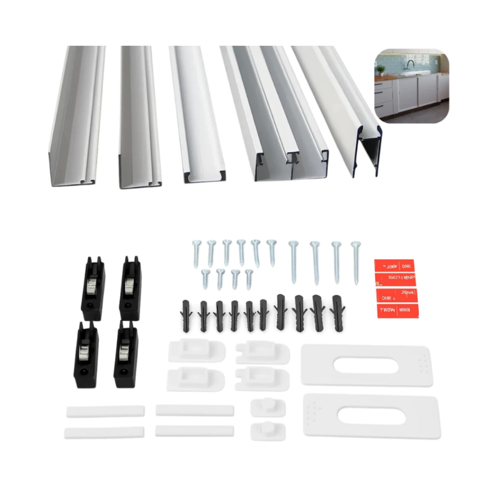 Kit Perfil Pia Alumínio Para Porcelanato Vidro Gabinete 95cm Altura X 1,15m Largura Preto e Branco