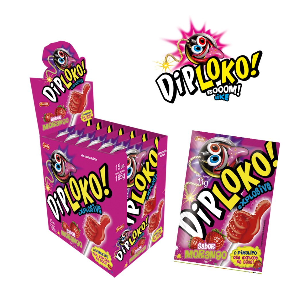 Pirulito Diploko Booom Pó Explode Na Boca Morango 15x11g em Oferta na Shopee