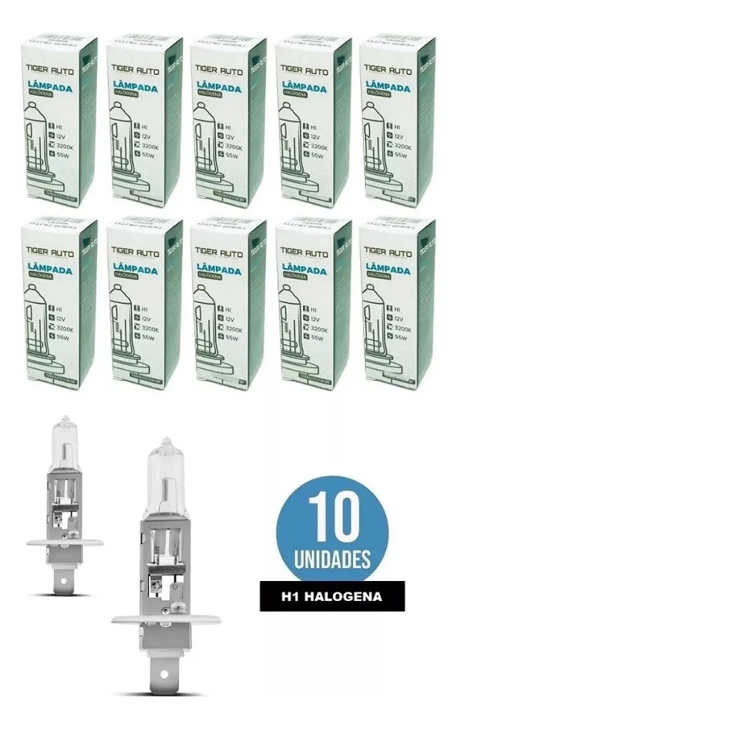10 Lâmpada H1 12V 55W Halógena Farol Automotivo Farol Alto