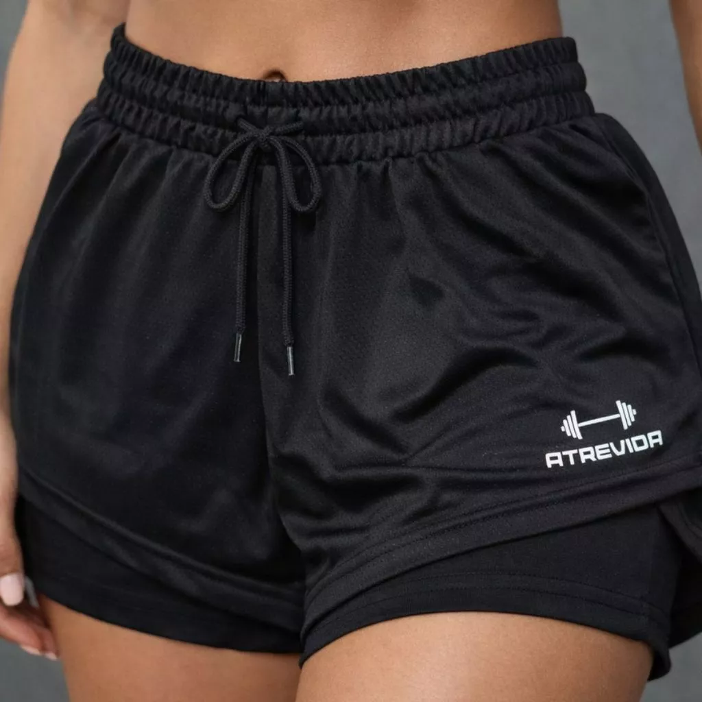 Shorts Feminino 2 em 1 Duplo Compressão Esportivo Bolso Interno Suplex Academia Treino Corrida — imagem 1