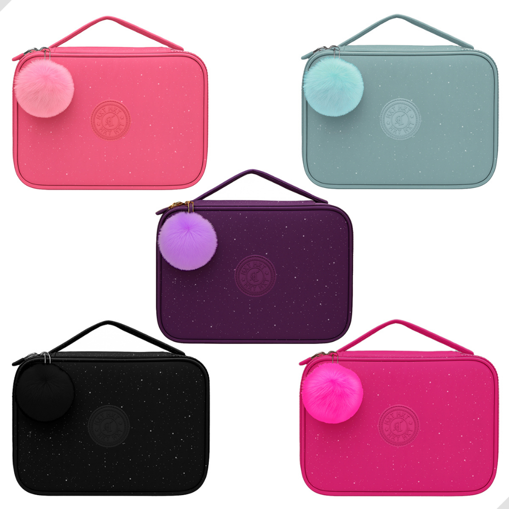 Estojo Grande de Glitter e Pompom com Alça e Divisória Suporte de Elástico para Lápis Escolar em Oferta na Shopee